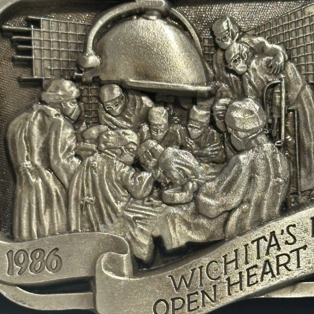 Vintage 1986 St Francis Wichita First Open Heart Surgery 1959 Medical Buckle 268
